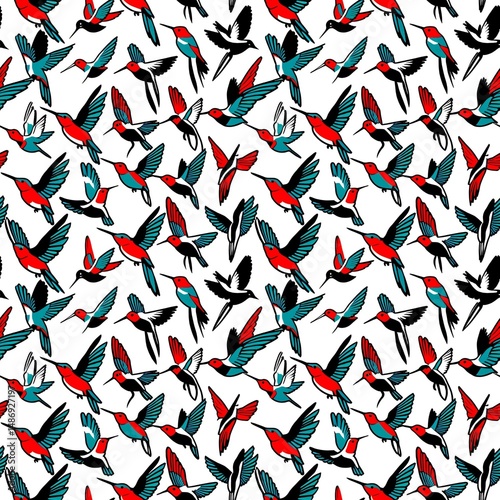 hummingbirds fluttering in an elegant repeating motif