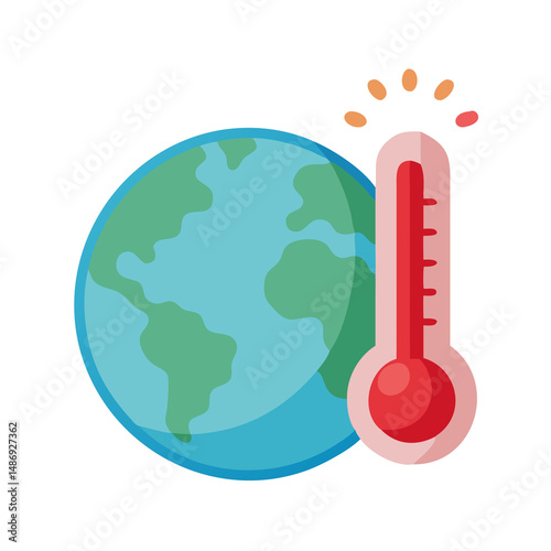 Earth with Thermometer - Climate Change Icon