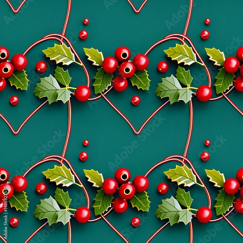 holly berries and leaves in festive loops
