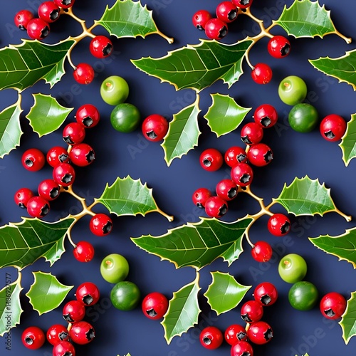holly berries and leaves in festive loops