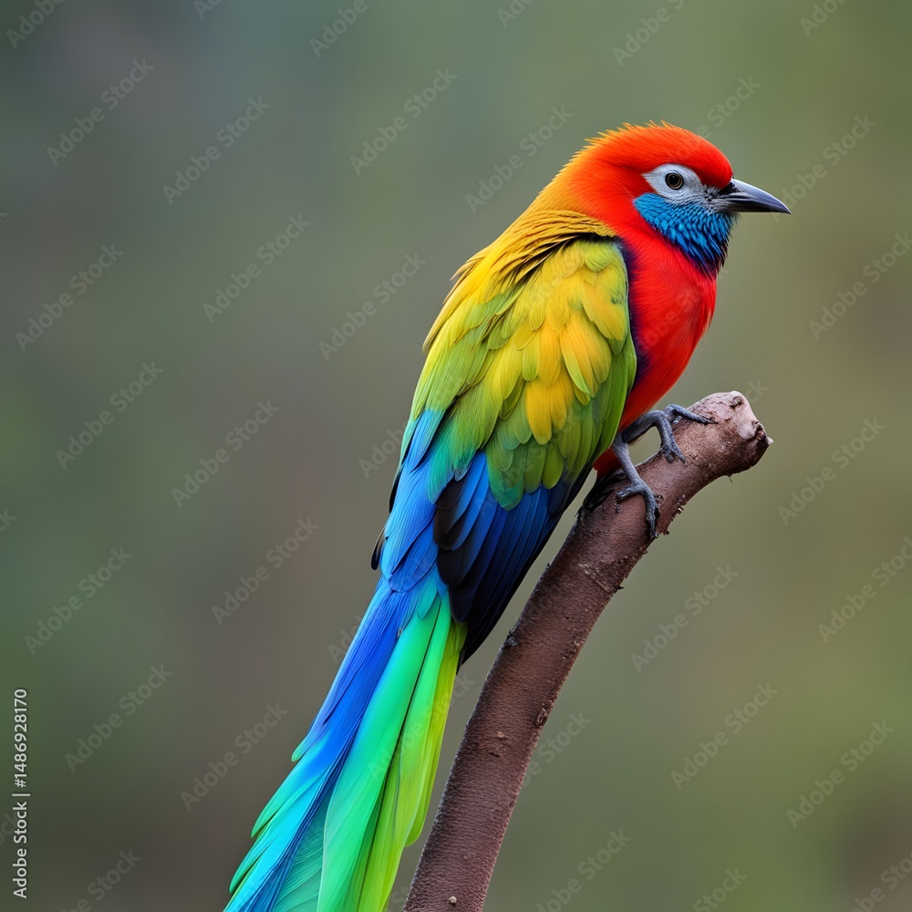 Fototapeta premium A colorful bird with a colorful tail on it