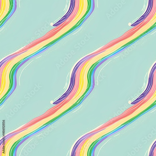 hand-drawn rainbows on light pastel background