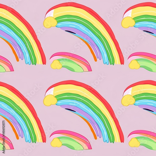hand-drawn rainbows on light pastel background