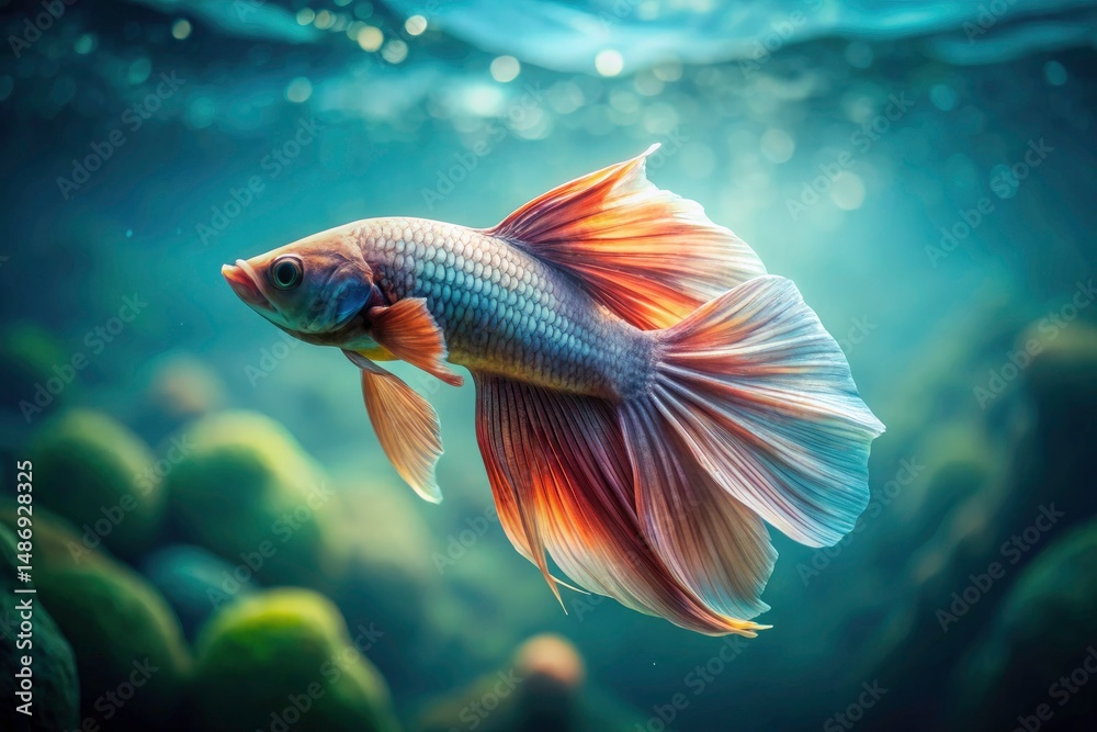 Fototapeta premium Minimalist Fish Tail Photography: Elegant Underwater Tail Images, Serene Aquatic Still Life