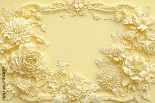 Wallpaper Mural Ornate floral relief panel in a light yellow background. Torontodigital.ca