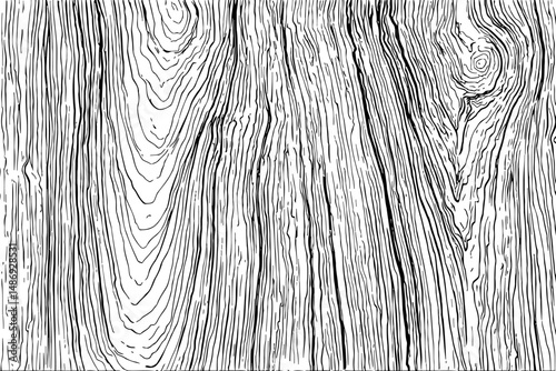 Detailed Black and White Wood Grain Texture Background with Natural Wood Lines Pattern