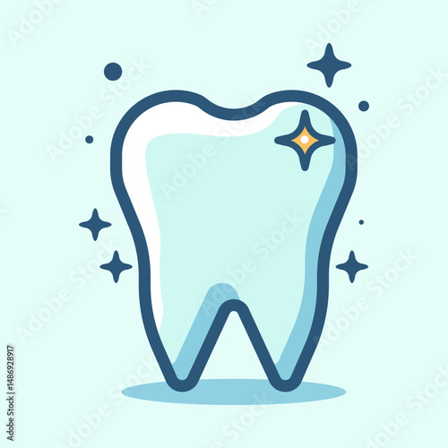 Gleaming molar sparkles brightly clean cartoon flat design illustration