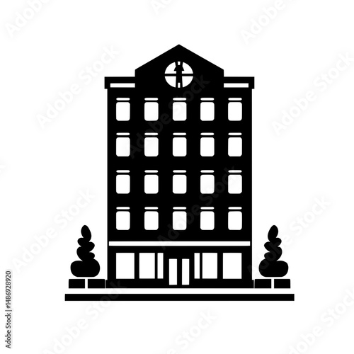 Classic government or institutional building icon with columns and trees, representing education, politics, or public administration