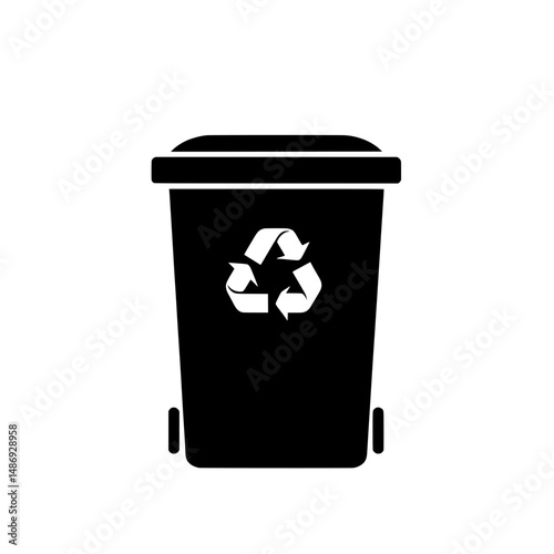 Black recycle bin icon symbolizing waste management, recycling programs, and environmental sustainability