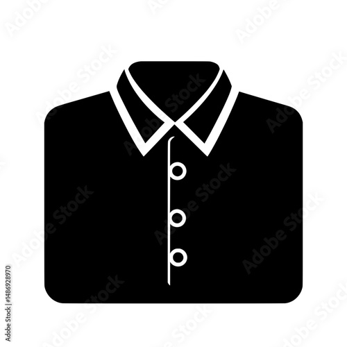 Minimalist dress shirt collar icon with three buttons symbolizing formal attire and men’s wardrobe essentials