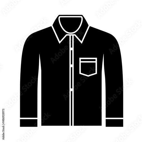 Stylized men’s button-up shirt icon with chest pocket for use in fashion apps, e-commerce, or clothing branding