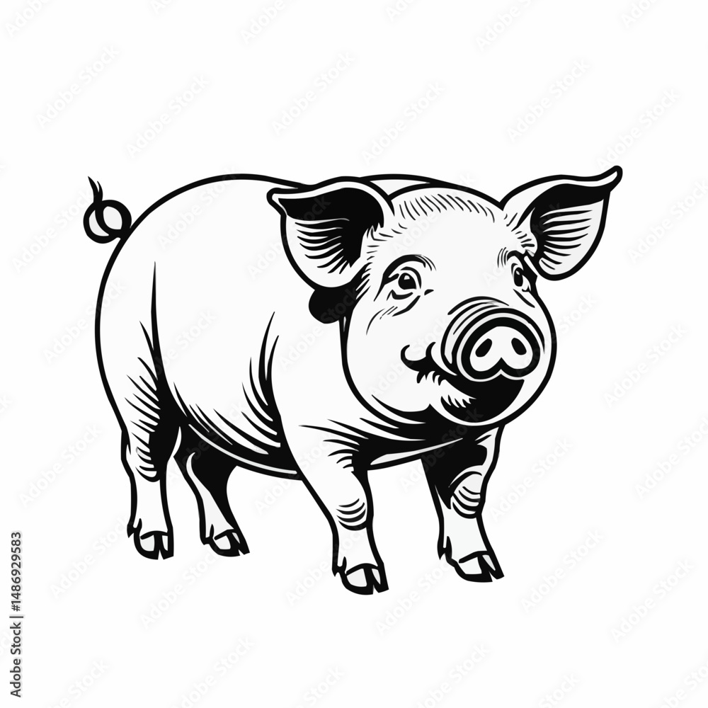 Obraz premium Farm Pig Vector Illustration with Detailed Shading