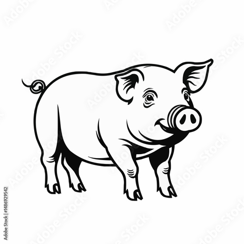 Cute Pig Farm Animal Vector Illustration in Simple Style