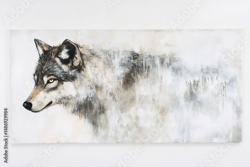 Native American mythology spirit wolf glowing ethereal light on a stark white canvas