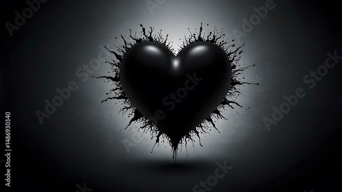 Dark Ink Heart Explosion – Symbol of Emotional Turmoil, Mystery, and Artistic Expression in Black