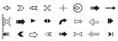 Arrows big black set icons. Arrow icon. Arrow vector collection. Arrow. Cursor. Modern simple arrows. Vector illustration. Variety arrow vector collections.