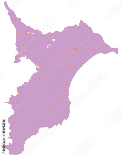 千葉県　地図　紫　斑点　イラスト