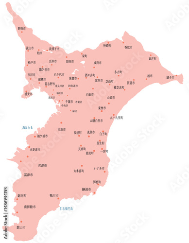 千葉県　地図　ピンク　斑点　イラスト
