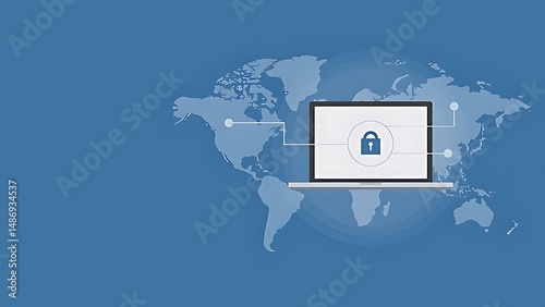 Digital Shield: A visual representation of robust online security, a laptop displaying a locked padlock, set against a subtle world map, symbolizing the global reach of data protection.