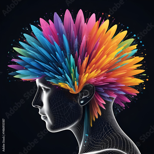 Essence of Creativity: A burst of colorful brilliance released from the mind.