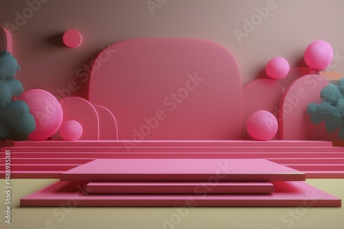 Abstract pink stage design with geometric shapes and smooth textures for presentations