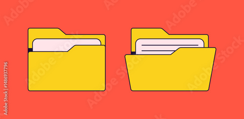 Yellow file folders with documents cartoon illustration for Symbolizes digital files, organization