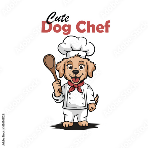 cartoon chef dog character wearing chef hat and clothes ,isolated on white background