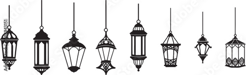  Lantern Set for Artistic Use. Ornamental Lantern Silhouettes for Festive Decor.