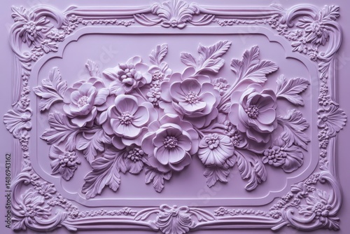 Ornate lilac floral bas-relief panel design.