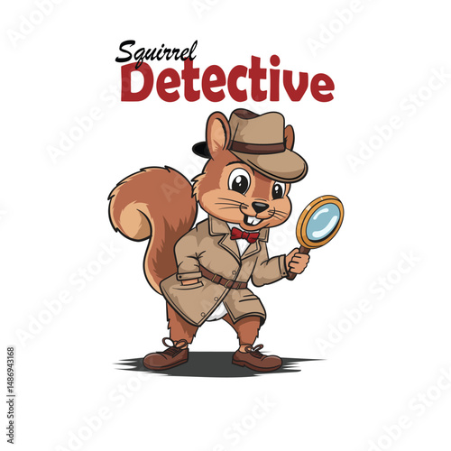 Squirrel Detective Character Vector Investigating with Magnifying Glass