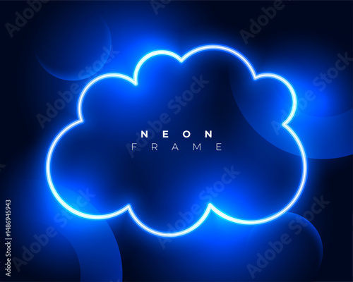 modern and blank cloudy shape neon frame in blue color