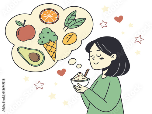 Balanced Choices: Vector Illustration of Healthy and Unhealthy Foods with Mindful Eating Message