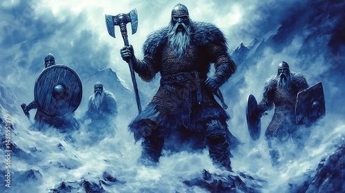 Norse mythology frost giants rising through glaciers glowing trapped spirits of ancient warriors