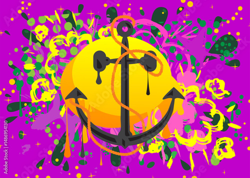 Anchor graffiti. Abstract modern street art decoration performed in urban painting style.
