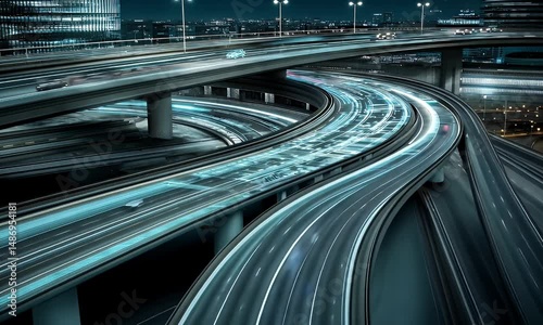 Time-lapse of cars streaking along the highways in the city at nighttime