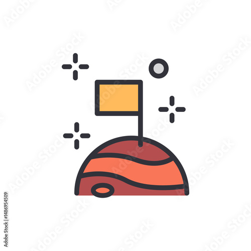 Flag On A Red Planet In Space For Exploration And Colonization