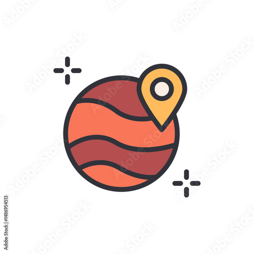Fictional Planet Marked With Location Pin Icon In Cosmic Setting