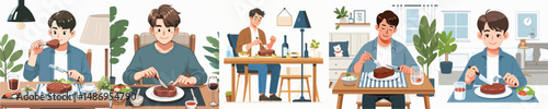 vector of young man eating meat