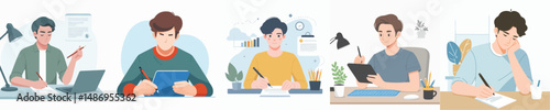 vector of young man writing