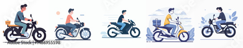 vector of young man riding a motorbike