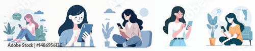 vector woman playing cellphone