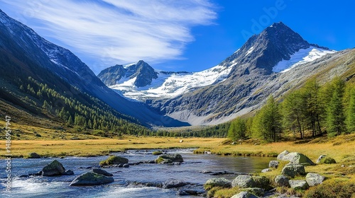mountain landscape with lake and mountains