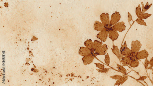 Faded Ink Background with Dried Flower Design and Textured Appearance for Artistic and Vintage Projects