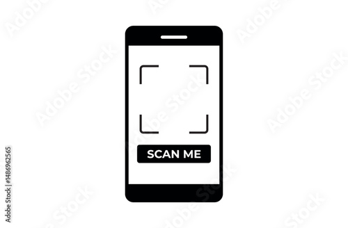 Scan Here Vector – Smartphone Pointing to QR Code for Fast Scan