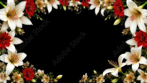 Wallpaper Mural Delicate White Lilies and Red Blossoms on Black Background Torontodigital.ca
