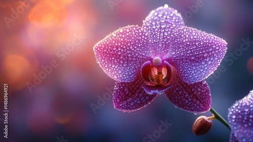 Purple orchid blossom closeup