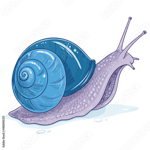 Create a realistic vector illustration of a blue mystery snail, showcasing its glossy shell and intricate details.  Focus on accurate anatomical representation.