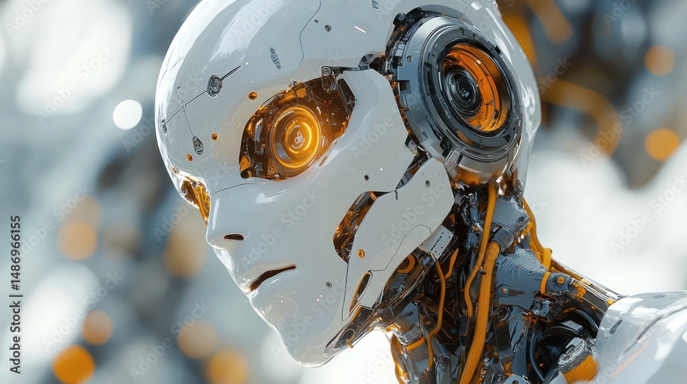 Fototapeta premium Robot head closeup futuristic ai technology