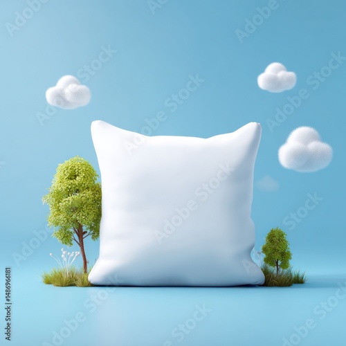3D rendered cartoon pillowcase mockup with available blank space for your custom design.