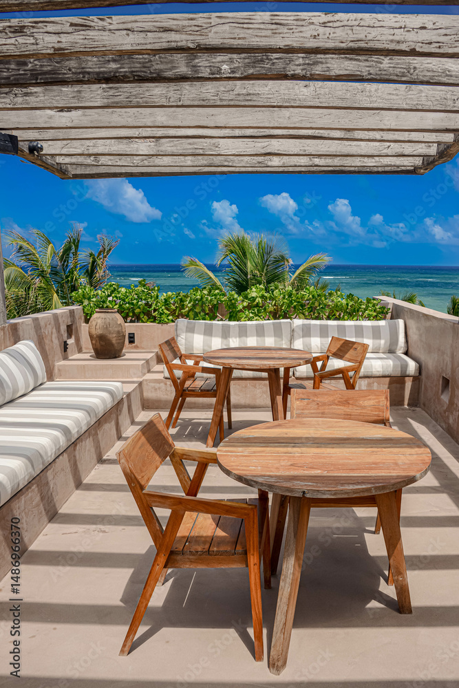 Naklejka premium Panoramic Caribbean View from a Luxury Boutique Hotel in Boca Paila, Tulum
